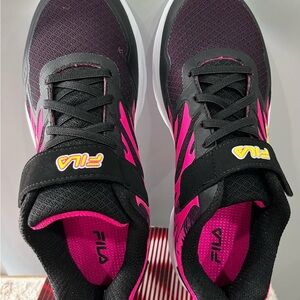 Fila Black and Hot Pink Kids' Athletic Sneakers